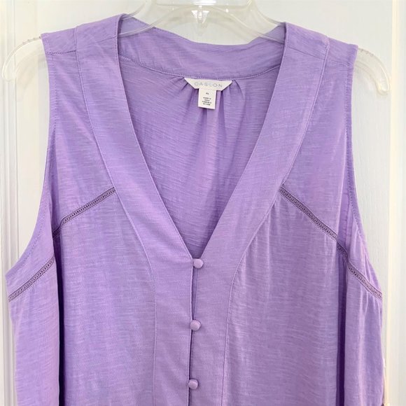 Caslon Nordstrom Button Front Swing Tank Top Cotton Slub Jersey Purple Size XL - Picture 8 of 8